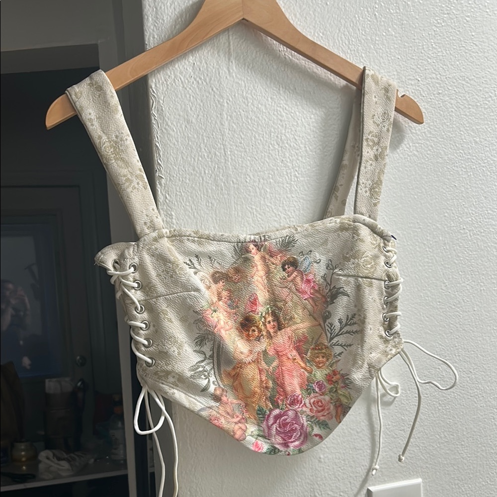 Floral Corset Top with Lace-Up Sides